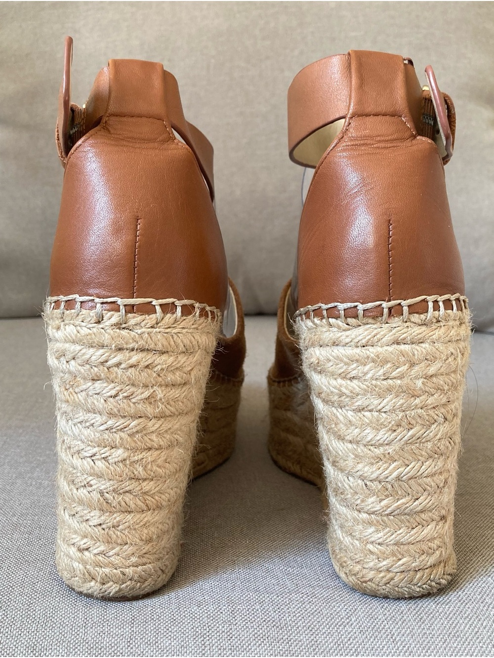 Marc Fisher LTD Adalyn Cognac Suede Leather Espadrille Platform Wedge Sandal 7.5 - Picture 5 of 10